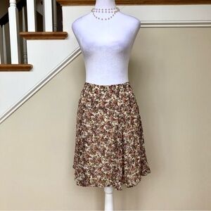 Old Navy Floral A-Line Skirt in Cream and Brown